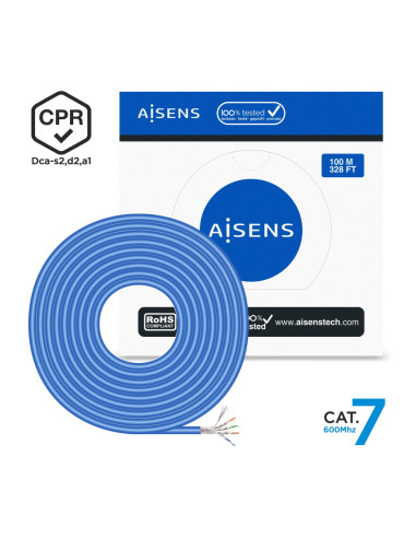 AISENS Cable de Red RJ45 LSZH CPR Dca CAT.7 600 MHZ S/FTP AWG23, Azul, 100 m