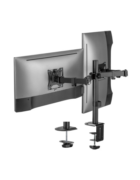 AISENS Soporte de Mesa ECO Giratorio e Inclinable para Monitor/TV 9Kg (3 Pivotes, 2 Brazos) de 17-32, Negro