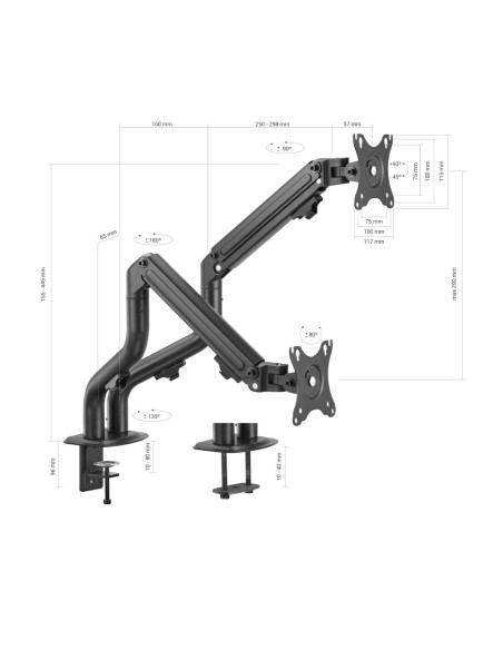 AISENS Soporte de Mesa ECO Contrapeso Giratorio e Inclinable para Monitor/TV 8Kg (3 Pivotes, 2 Brazos) de 17-32, Negro