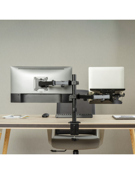 AISENS Soporte de Mesa Giratorio e Inclinable para Portatil y Monitor/TV 9Kg de 17-32, Negro