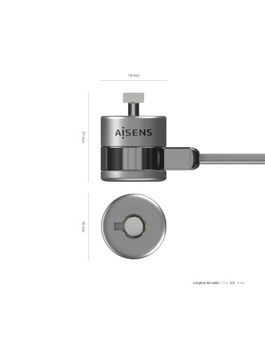 AISENS Cable de Seguridad con Cerradura de Llave para Ordenador, Monitor, Portatil 1.5 m