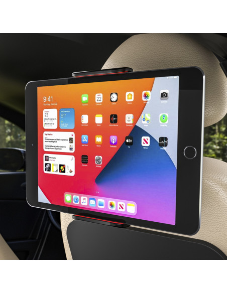 AISENS Soporte Coche Ajustable (1 Pivote) Para Reposacabezas Para Telefono / Tablet, Rojo