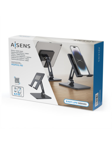 AISENS Soporte de Sobremesa Tamaño XXL Ajustable (2 Pivotes) para Movil / Tablet, Gris