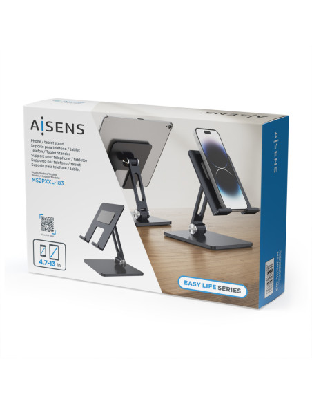AISENS Soporte de Sobremesa Tamaño XXL Ajustable (2 Pivotes) para Movil / Tablet, Gris