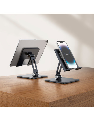 AISENS Soporte de Sobremesa Tamaño XXL Ajustable (2 Pivotes) para Movil / Tablet, Gris