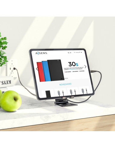 AISENS Soporte De Sobremesa Tamaño M Ajustable (2 Pivotes) Para Movil / Tablet, Negro