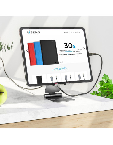 AISENS Soporte De Sobremesa Tamaño XL Ajustable (2 Pivotes) Para Movil / Tablet, Gris