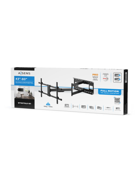 AISENS Soporte Pro Giratorio, Inclinable Y Nivelable Para Monitor/tv 50kg De 43-80, Negro