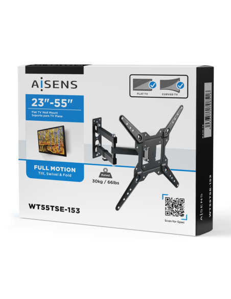 AISENS Soporte Eco Giratorio, Inclinable Para Monitor/TV 30kg (3 Pivotes) De 23-55, Negro