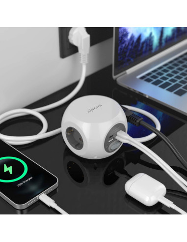 AISENS ASPS-2A2C04-W base múltiple 1,4 m 3 salidas AC Interior