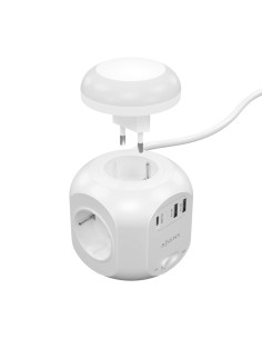 AISENS Regleta de Enchufes Sobremesa Multifuncion con 4 Tomas + 1xUSB-C 20W PD3.0, 2xUSB-A 18W QC3.0, Luz Nocturna, 1.8M, Blanco 2