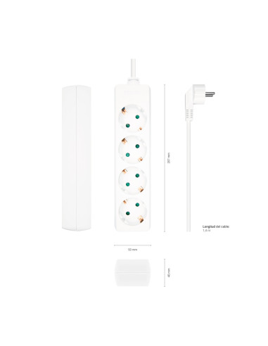 AISENS Base Multiple 4 Tomas Sin Interruptor Con Cable 3x1.5mm2, Blanco, 1.4m