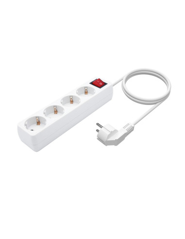 AISENS Base Multiple 4 Tomas con Interruptor con Cable 3×1.5mm2, Blanco, 1.4 m