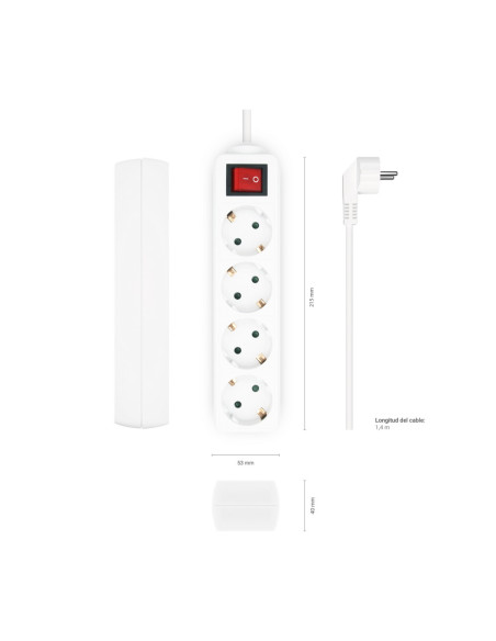 AISENS Base Multiple 4 Tomas con Interruptor con Cable 3×1.5mm2, Blanco, 1.4 m