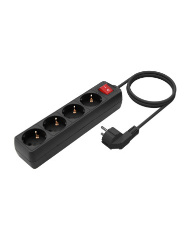 AISENS Base Multiple 4 Tomas con Interruptor con Cable 3×1.5mm2, Negro, 1.4 m
