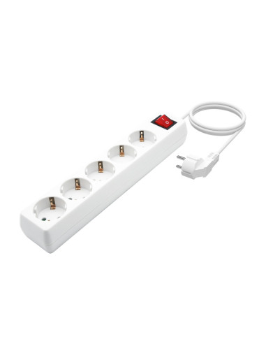 AISENS Base Multiple 5 Tomas con Interruptor con Cable 3×1.5mm2, Blanco, 1.4 m