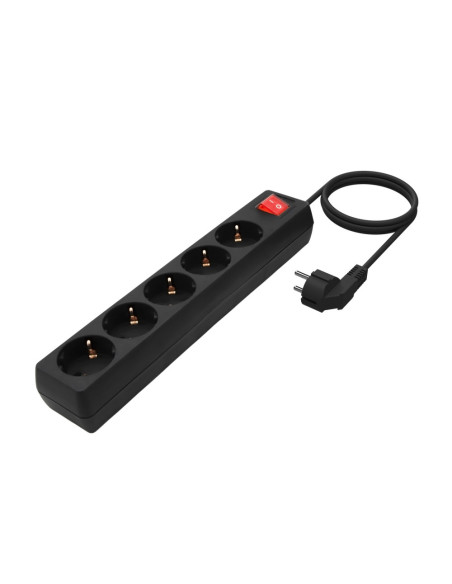 AISENS Base Multiple 5 Tomas con Interruptor con Cable 3×1.5mm2, Negro, 1.4 m