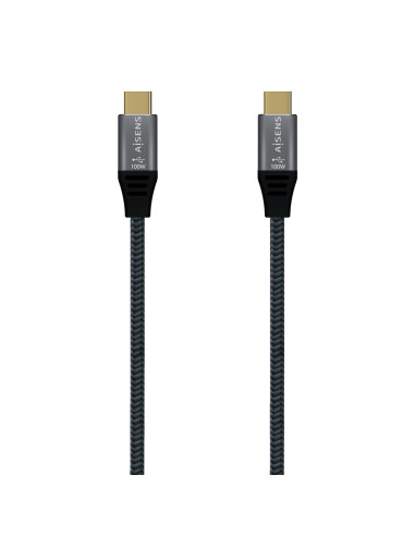 AISENS Cable USB 3.2 Gen2X2 Aluminio 20Gbps 5A 100W E-Mark, Tipo USB-C/M-USB-C/M, Gris, 2.0M