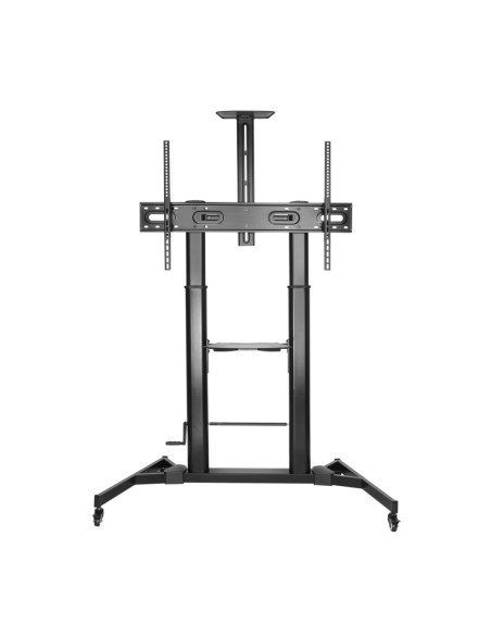 AISENS Soporte de Suelo ECO con Ruedas y Manivela, Bandeja para DVD y Soporte de Cámara para Monitor/TV 100Kg de 60-100, Negro