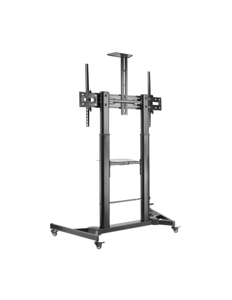 AISENS Soporte de Suelo ECO con Ruedas y Manivela, Bandeja para DVD y Soporte de Cámara para Monitor/TV 100Kg de 60-100, Negro