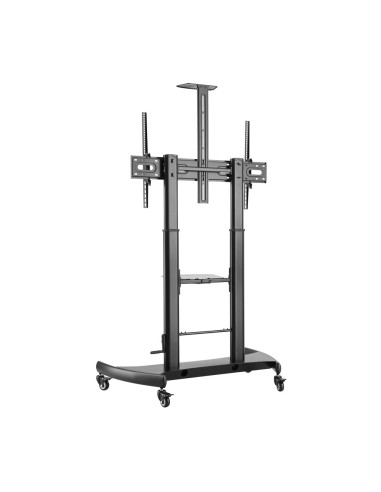 AISENS Soporte de Suelo ECO con Ruedas y Manivela, Bandeja para DVD y Soporte de Cámara para Monitor/TV 100Kg de 60-100, Negro