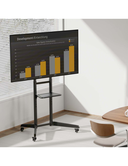 AISENS Soporte de Suelo ECO con Rueda, Bandeja para DVD para Monitor/TV 50Kg de 37-70, Negro