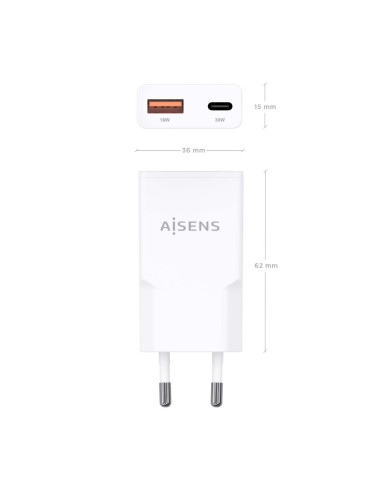 AISENS ASCH-30W2P046-W cargador de dispositivo móvil Cámara digital, MP3, MP4, Teléfono móvil, Navegante, Portátil, Consola de j