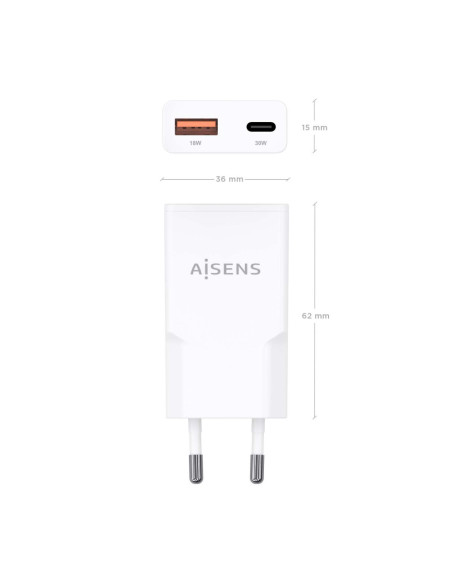 AISENS ASCH-30W2P046-W cargador de dispositivo móvil Cámara digital, MP3, MP4, Teléfono móvil, Navegante, Portátil, Consola de j