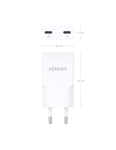 AISENS ASCH-30W2P048-W cargador de dispositivo móvil Cámara digital, MP3, MP4, Teléfono móvil, Navegante, Portátil, Consola de j