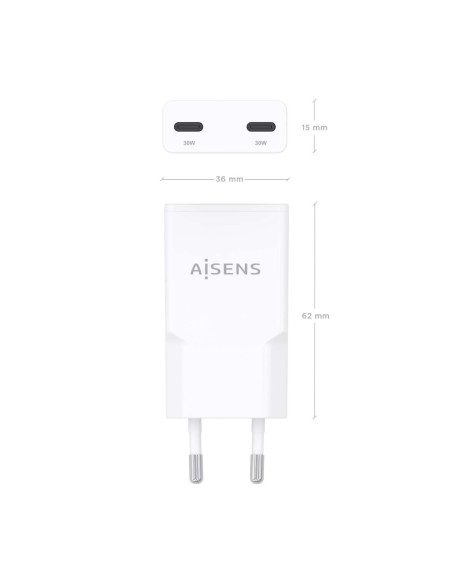 AISENS ASCH-30W2P048-W cargador de dispositivo móvil Cámara digital, MP3, MP4, Teléfono móvil, Navegante, Portátil, Consola de j