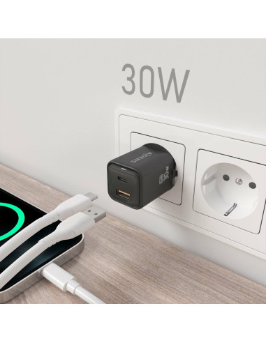 AISENS ASCH-30W2P021-BK cargador de dispositivo móvil Universal Corriente alterna Carga rápida Interior