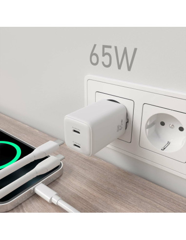 AISENS ASCH-65W2P039-W cargador de dispositivo móvil Universal Corriente alterna Carga rápida Interior