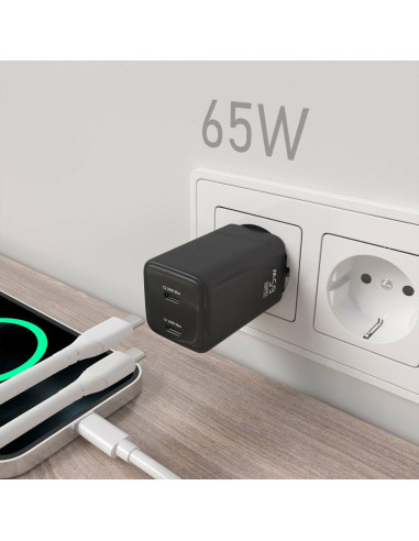 AISENS ASCH-65W2P040-BK cargador de dispositivo móvil Universal Corriente alterna Carga rápida Interior