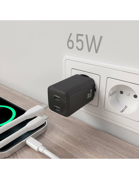 AISENS ASCH-65W2P040-BK cargador de dispositivo móvil Universal Corriente alterna Carga rápida Interior