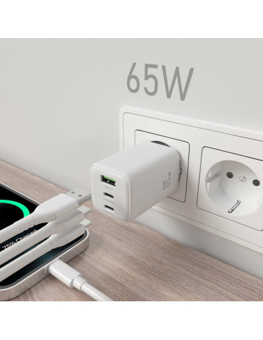 AISENS ASCH-65W3P041-W cargador de dispositivo móvil Universal Corriente alterna Carga rápida Interior