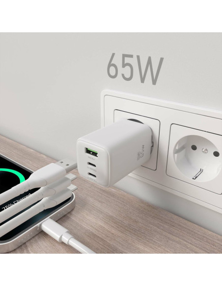 AISENS ASCH-65W3P041-W cargador de dispositivo móvil Universal Corriente alterna Carga rápida Interior