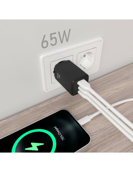 AISENS ASCH-65W3P042-BK cargador de dispositivo móvil Universal Corriente alterna Carga rápida Interior
