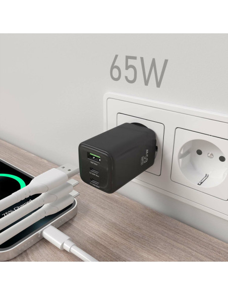 AISENS ASCH-65W3P042-BK cargador de dispositivo móvil Universal Corriente alterna Carga rápida Interior