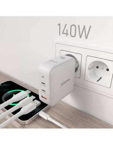 AISENS ASCH-140W3P030-W cargador de dispositivo móvil Universal Corriente alterna Carga rápida Interior