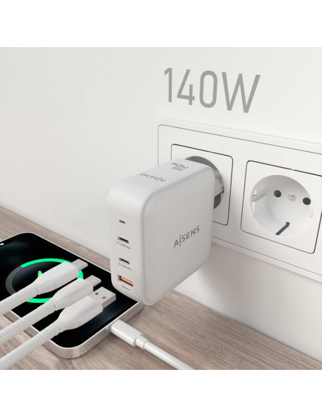 AISENS ASCH-140W3P030-W cargador de dispositivo móvil Universal Corriente alterna Carga rápida Interior
