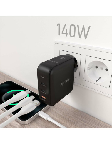 AISENS ASCH-140W3P031-BK cargador de dispositivo móvil Universal Corriente alterna Carga rápida Interior