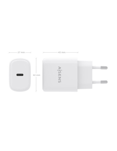 AISENS Cargador GaN 30W, 1xUSB-C PD3.0, Blanco