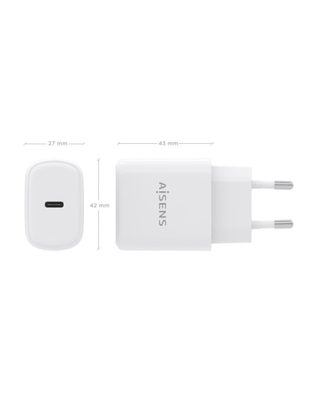 AISENS Cargador GaN 30W, 1xUSB-C PD3.0, Blanco