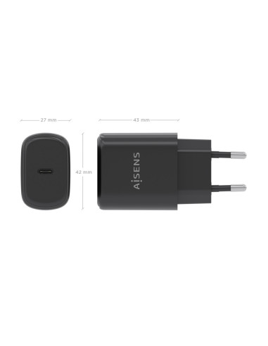 AISENS Cargador GaN 30W, 1xUSB-C PD3.0, Negro