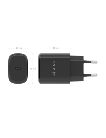AISENS Cargador GaN 30W, 1xUSB-C PD3.0, Negro