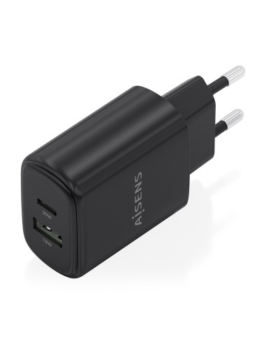 AISENS Cargador GaN 30W, 1xUSB-C PD3.0 QC4.0, 1xUSB-A QC3.0, Negro