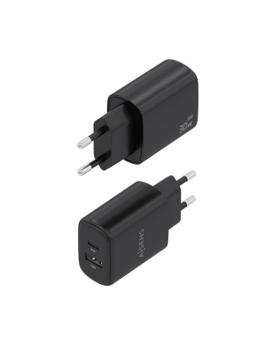 AISENS Cargador GaN 30W, 1xUSB-C PD3.0 QC4.0, 1xUSB-A QC3.0, Negro