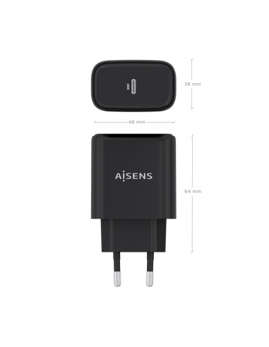 AISENS Cargador GaN 45W, 1xUSB-C PD3.0, Negro