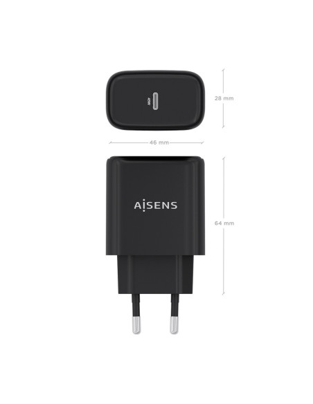 AISENS Cargador GaN 45W, 1xUSB-C PD3.0, Negro