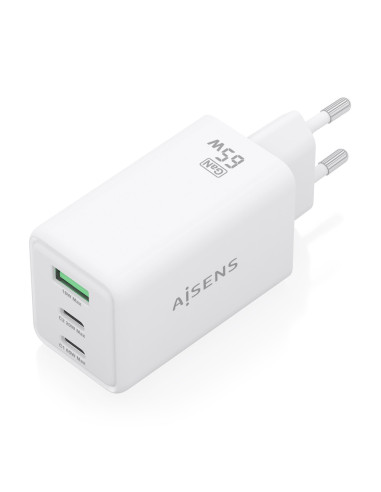 AISENS Cargador GaN 65W, 2xUSB-C PD3.0 QC4.0, 1xUSB-A QC3.0, Blanco